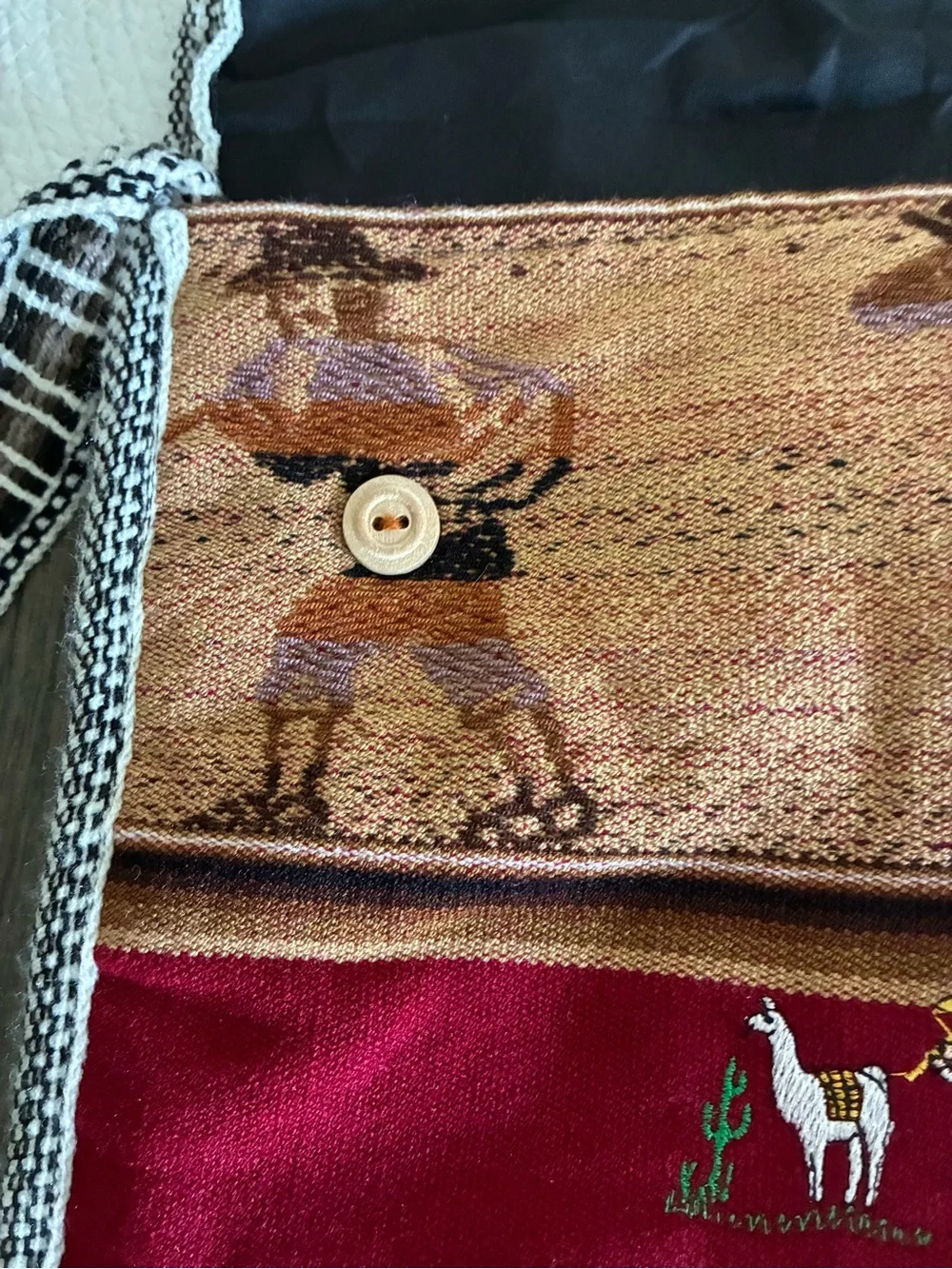 Peru Embroidered Red Canvas Crossbody Bag